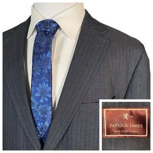 Patrick James Sport Coat 46R Linen Cotton Navy Subtle Stripe Summer Blazer